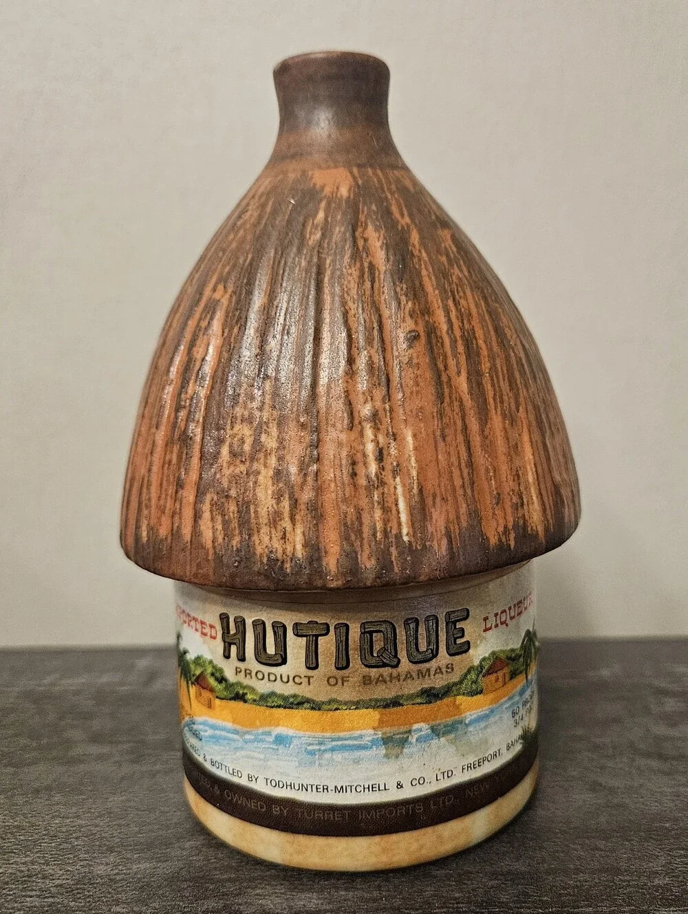 Vintage 1960s Hutique Bahamas Liqueur Ceramic Tiki Hut Bottle Decanter
